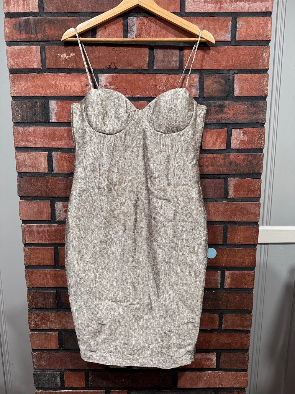 Bardot Champagne  Mini Dress with Spaghetti Straps